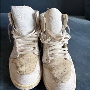 White and Tan High-Top Sneakers